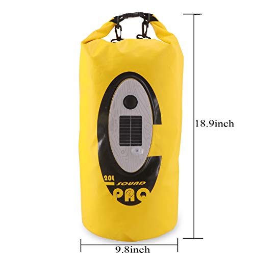 Waterproof Dry Bag Bluetooth Speaker - Upgrade Outdoor 20L Dry Bag Waterproof Bag with Solar Light Adjustable Strap Kayak Accessories Roll Top Sack for Floating, Rafting, Boating, Canoeing, Camping