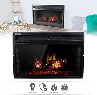 How To Turn On Electric Fireplace Without Remote - Amazon Com Geniqua 27 Wall Insert 1400w Electric Fireplace Heat W Remote Led Flame Timer Heater Home Kitchen