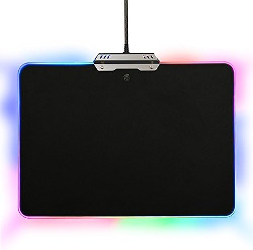 LED Mouse Pad, HengQiang USB Gaming Mouse Pad with RGB Colorful Light Touch Control Metal Mouse Mat for PC, Notebook and Other Devices - Black