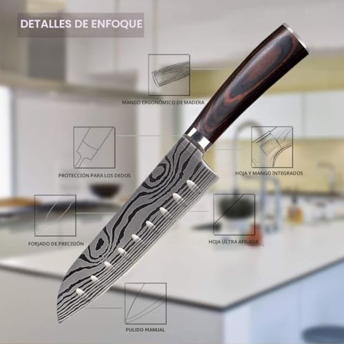 Japanese Santoku Knife, 7" Professional Kitchen Knives – German Carbon Stainless Steel – Sharp – Stain and Corrosion Resistant, Ideal for Home Kitchen and Restaurant