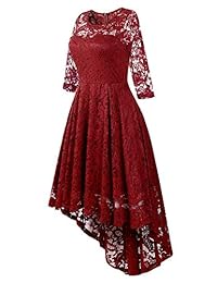 BBX Lephsnt - Vestido de cóctel con encaje para mujer, elegante, floral, sin mangas, con columpio, alto y bajo, vestido para fiesta escolar