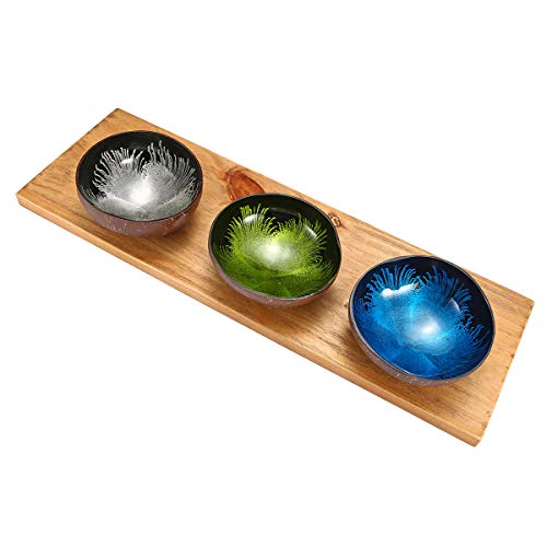 ESSORT Coconut Bowl, Natural Coconut Decorative Shell Handmade Unique Design for Party Home Kitchen Hotel Decoration Collection Wedding Birthday Gift Blue - Thumbnail 6