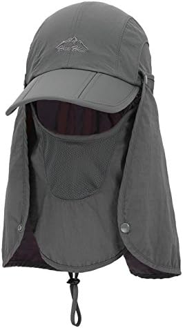 EPYA Men Safari Hat Sun Protection Wind Proof Cap w/Neck &amp; Face Cover,Dark Grey