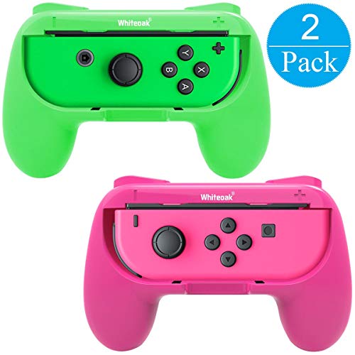 Whiteoak Joy-Con Grip, [Upgraded Version] Durable Joy-con Handle Controller Grip Kit for Nintendo Switch, 2 Pack (Green+Pink)