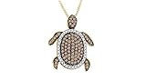 Round Cut Champagne & White Natural Diamond Turtle Pendant 10k Solid Yellow Gold (0.10 Cttw)
