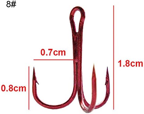 MYGYSJK Portable, Durable, Ultralight 100Pcs 2/4/6/8/10/12/14# High Carbon Steel Sharpened Treble Fishing Hooks Tackle - Red 8