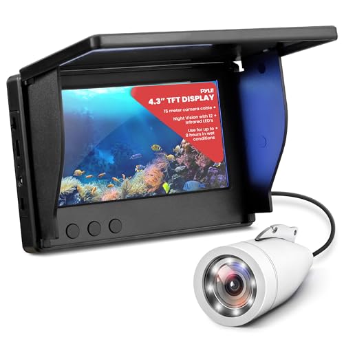 Pyle Underwater Fishing Camera, 4.3'' LCD Monitor, 1000TVL, IP68 Waterproof, 12 Infrared Lights, Removable Sun-visor, Includes Carrying Case, Ideal for Ice/Ocean/Lake Fishing at Amazon