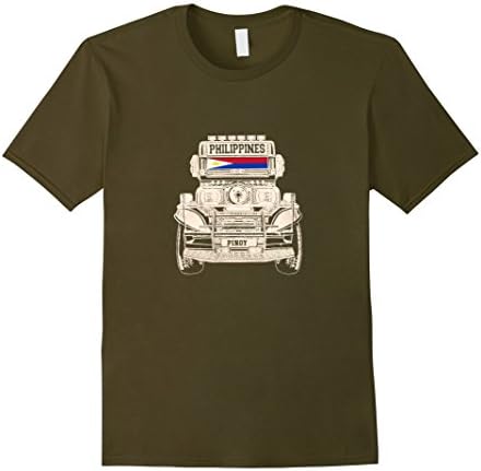 Men's Filipino Jeepney T-Shirt Pinoy Philippines Flag Pride Tee Large Olive