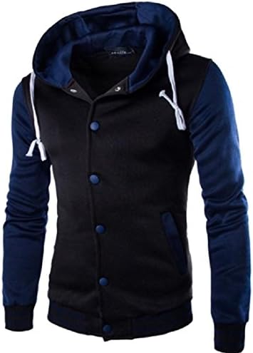 LinkShow Mens Stitching Stylish Collision Color Jacket Cardigan Navy Blue L