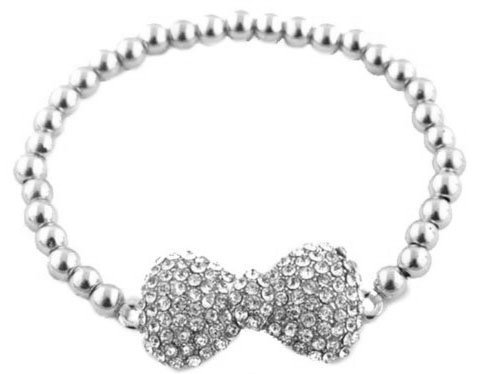 2 Pieces of Silvertone Iced Out 3D Bow Bracelet with Metal Beaded Disco Balls Shamballah