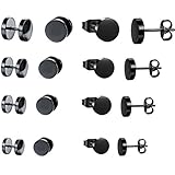 hopewey Tunnel Stud Earrings 8 Pairs Black Hoops