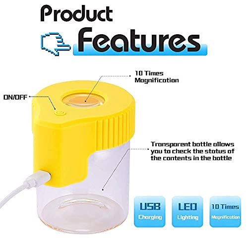 Glass Jar With Magnifying Lid and Light, Honeypuff LightUp LED