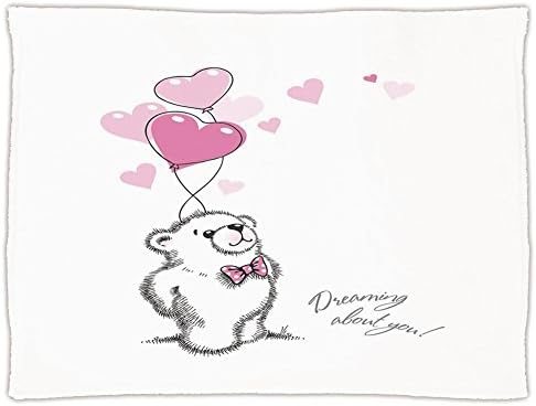 Super Soft Throw Blanket Custom Design Cozy Fleece Blanket,Bear,Sweet Little Teddy Bear Keeping Pink Heart Shaped Balloons Romantic Quote Decorative,Pale Pink Black White,Perfect for Couch Sofa or Bed