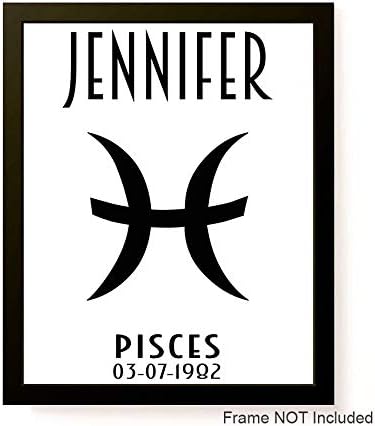Zodiac Star Constellation Personalized Name DOB 8x10 Pisces Custom Print Sign Frame NOT incl. Wall Decor Art Gift Horoscope Typography Calligraphy