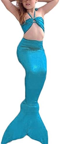 Little Girls 3 Pieces Mermaid Tail Swimmable Costume Swimsuit Long Princess Dress Bikini Set 4T Blue
