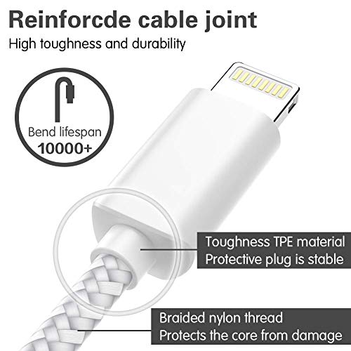 iPhone Charger, MFi Certified Charging Cable, 5Pack (3/3/ 6/6/ 10FT) to Syncing Data and Nylon Braided Cord Charger Compatible with iPhone/XS/XR/X/8/8Plus/7/7Plus/6S/6Plus/Pad More(Silver&White) - Thumbnail 3