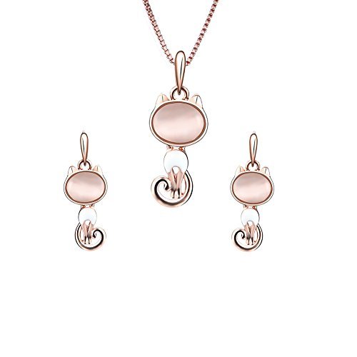 Yonteia White Opal kitty Rose Gold Alloy Oil painting Pendant Earrings and Necklace Jewelry Sets Valentine\'s Day Gifts …