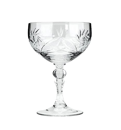 Neman Crystal CR6701, 8 Oz Crystal Champagne/Cocktail Coupe Glasses, Old-Fashioned Hand Made Coupes, Unique Vintage Stemware Set of 6