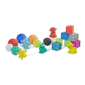 Infantino Sensory Balls, Blocks & Buddies – Textured, Soft & Colorful Toys Includes 8 Balls, 8 Numbered Blocks, 4 Animal…