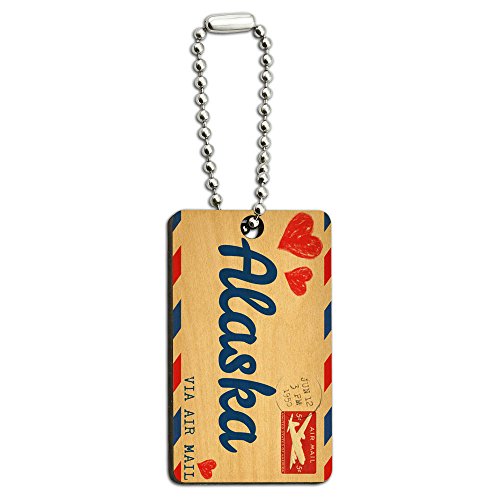 Air Mail Postcard Love for Alaska Wood Wooden Rectangle Key Chain