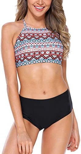 maysoul Women Bikini Set Crop High Neck Swimsuits Aztec Two Piece Bathing Suits