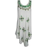 Mogul Interior Womens Caftan Embroidered Relaxed Sleeveless Rayon Cover up Kaftan S/M