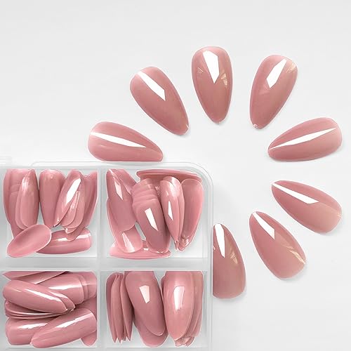LoveOurHome 240pc Nude Almond Press on Nails Medium Fake Nails Nude Glue on Nails Short Stiletto Nails Press ons Full Cover Artificial Nail Tips Women Girls False Fingernail with Glue Adhesive Tabs - Image 5
