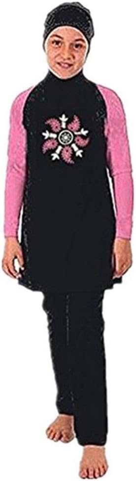 Muslim Swimwear for Kid Girls Children Modest Islamic Hijab Swimsuits Burkini (L ~ Ref. Age 8-9, Blackpink)