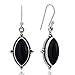 Sterling Silver Black Onyx Gemstones Vintage Marquise Shape Rope Edge Dangle Hook Earrings 1.4