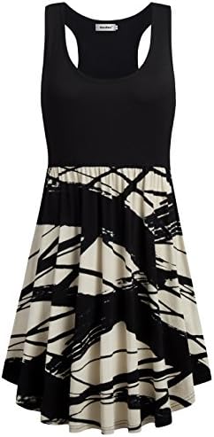 Sixother Patchwork Dress for Ladies, Slim Waist Formal Dress for Work Sleeveless Evening Dresses for Summer A Line Flowy Swing Classic Shift Dress with Pockets Beach Dress Plus Size Black Beige S