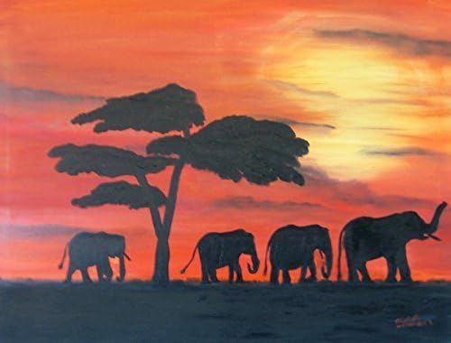 African Elephants of the Kalahari Desert an Original Hand Painted Oil in full color on 24x18x1 back stapled canvas