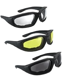 3 Pair Motorcycle Riding Glasses Smoke Clear Yellow