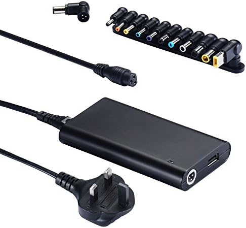 90W Silm Universal Laptop Charger AC Adapter Multi Tips Power Cord Compatible with Dell HP Asus Lenovo IBM Samsung Toshiba Sony 15-20V Notebook & 5V USB Devices (12 Tips include, 8.2ft Black)