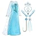 Snow Queen Ice Princess Elsa Costume Generic Dresses Dress Up with Long Braid and Tiara Accessories for Girls Birthday Party Size 5t 6t 6(L) (5~6 Years)