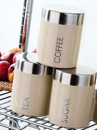 Cream Colour Tea Coffee Sugar Canisters Storage Kitchen Jars Set