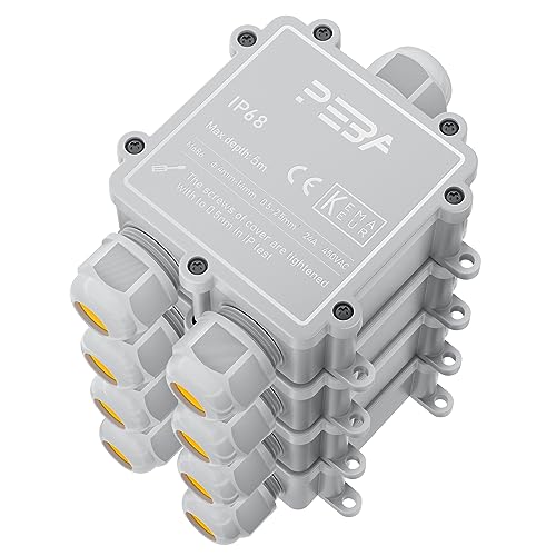 PEBA® IP68 Waterproof Junction Box, Outdoor Waterproof Connector - 3-Way Wire Connector, Extension Cable Protector for Ø4-14mm Grey (4-Pack)