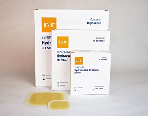 ZeniPlast Hydrocolloid Wound Dressing - for Ulcers, Wounds, and Abrasions - 10 Count 4" x 4"