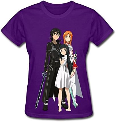 Sword Art Online SAO Kirito Asuna Tshirt Women Cotton Anime Tee Purple L