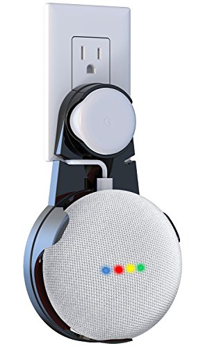 Pobon Outlet Wall Mount Hanger Stand for Google Home Mini Voice Assistants, Bcway AI Home Mini Accessories Smart Speaker Holder Built-in Cable Management Without Messy Wires or Screws