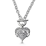 Inspired Silver Pit Bull Mom Pave Heart Toggle Necklace Clear Crystal Rhinestones