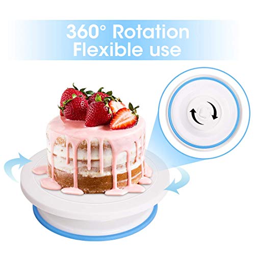 Rotating Cake Turntable-11 Inch Cake Decorating Stand with 2 Icing Spatula and 4 Icing scraper,Revolving Cake Stand White Baking Cake Decorating Supplies - Thumbnail 3