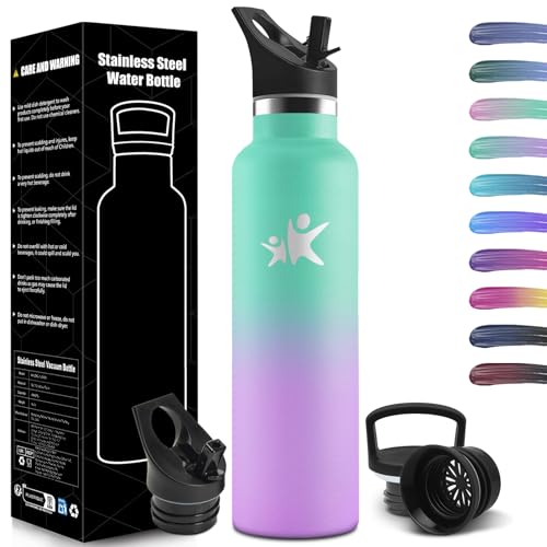 HoneyHolly Stainless Steel Water Bottle, 1 Litre, BPA-Free, Thermos Flask, Leak-Proof Insulated Flask, Double Walled, Water Bottle, Thermos Flask, with Straw, for Carbonated Drinks