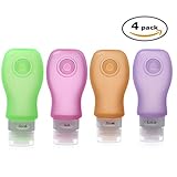 Kitdine Squeezable & Refillable Silicone Travel Bottles Containers - For Shampoo, Conditioner, Lotion, Toiletries - 4 Pack (3OZ, Pink + Orange + Green + Purple)