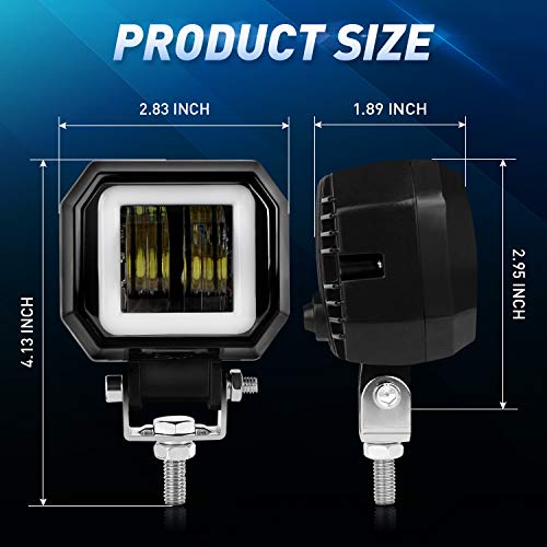 Motorcycle Fog Lights, 2PCS LED Off Road Lights 40W 3Inch Motorcycle Driving Light with DRL Angel Eye 6000K White Spot Lighting Off-road Vehicle Marine Work Light, 2 Years Warranty (2PCS, Blue Halo)
