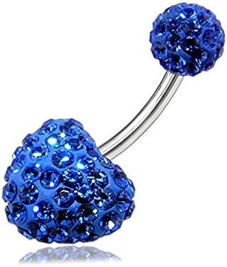 Dark Blue Heart with 6MM Ball Multi Preciosa Crystal Stone Belly Rings