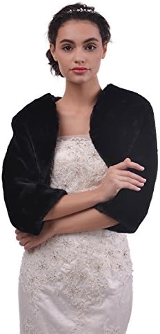 Topwedding Faux Fur Bridal Party Wedding Jacket/Coat Bridesmaid Evening Wrap, Black, M