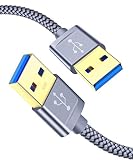 USB 3.0 A to A Male Cable, JSAUX USB to USB Cable 2 Pack(3.3ft+6.6ft) USB Male to Male Cable Double End USB Cord with Gold-Plated Connector for Hard Drive Enclosures, DVD Player, Laptop Cooler (Grey)