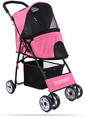 Pet trolley NAUY- Pet Supplies Lightweight fold Dogs Cat Teddy Cart cage 4-rounds Outdoor travel cart (color : PINK)