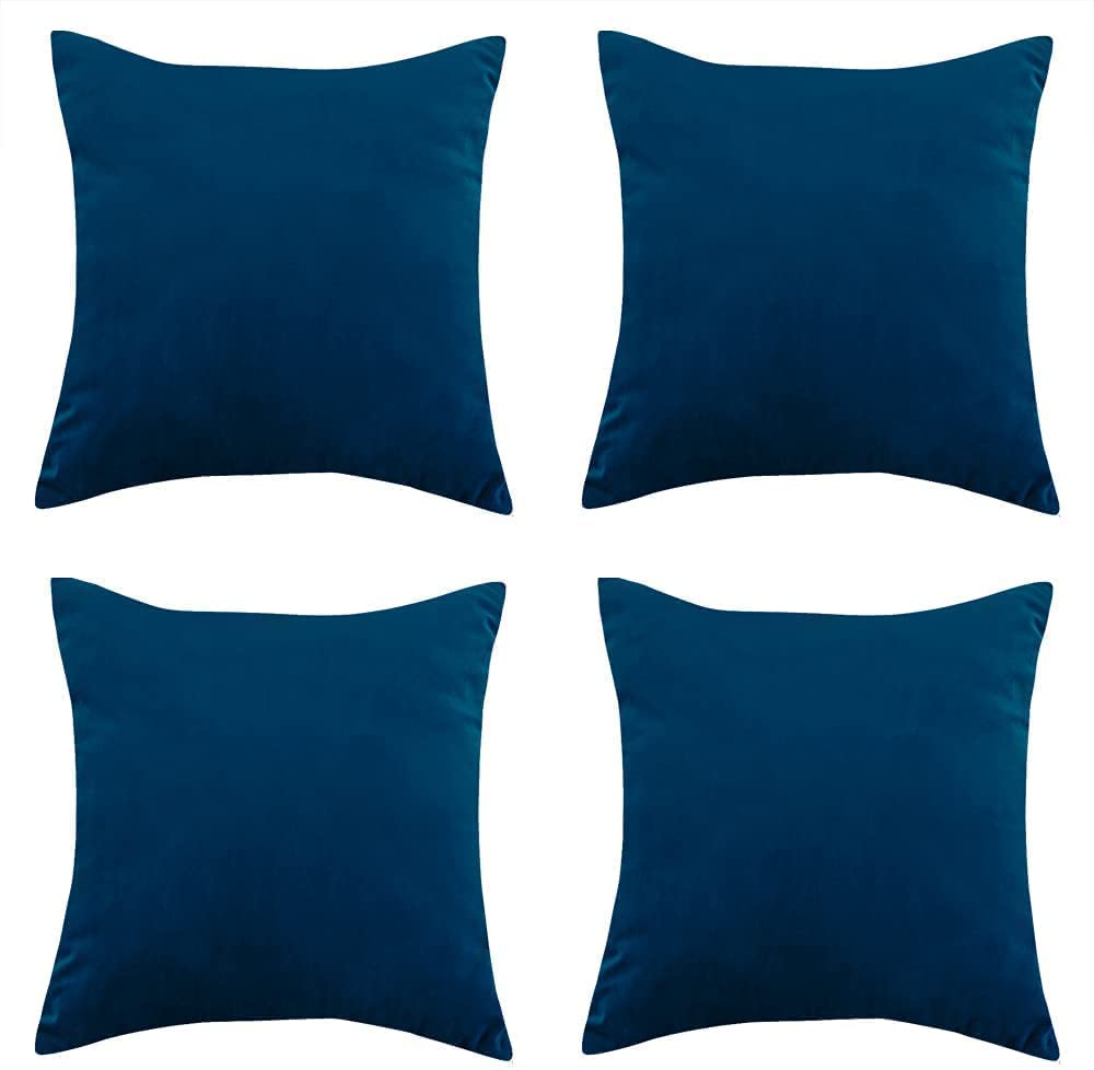 SWISSPACK 18"x18" 4 pcs Velvet Soft Decorative Square Throw Pillow Case Cushion Covers Pillowcases for Livingroom Sofa Bedroom with Invisible Zipper!BIG SIZE! 45x45cms 4 Pieces 13 Colours … (NAVY)