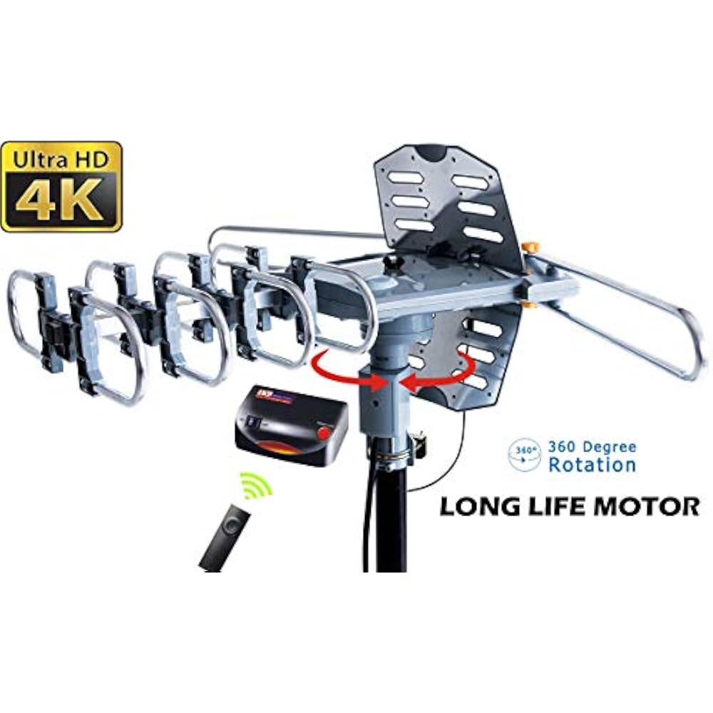 Outdoor TV Antenna Digital 150 Mile Motorized 360 Degree Rotation